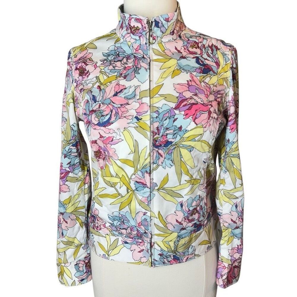 Susan Bristol Floral Zip Up Jacket Moto Style Small